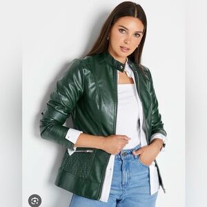 Long Tall Sally Green Faux Leather funnel neck Women's Jacket